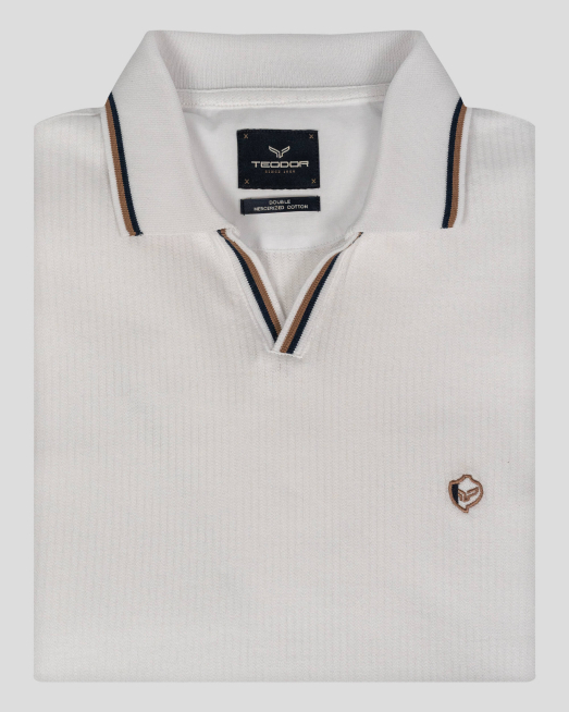 'БЯЛА ДВОЙНО МЕРСЕРИЗИРАНА ТЕНИСКА С БРОДЕРИЯ ЛОГО И ДЕСЕНАЦИИ