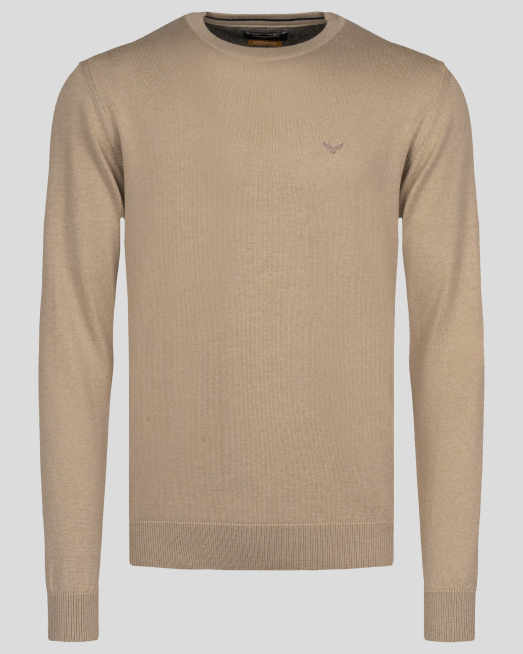 'СВЕТЛО БЕЖОВ ПУЛОВЕР С ОБЛО ДЕКОЛТЕ И БРОДЕРИЯ ЛОГО