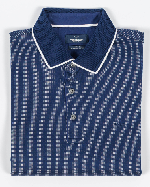 'ТЪМНО СИНЯ ДВОЙНО МЕРСЕРИЗИРАНА ТЕНИСКА ОТ ЖАКАРД