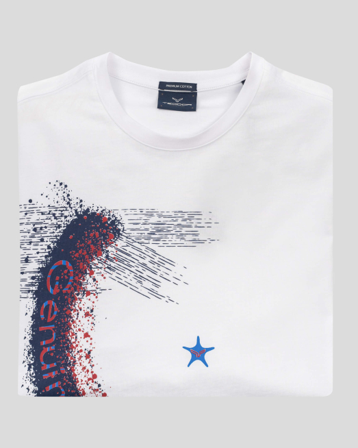 'БЯЛА ТЕНИСКА С ПРИНТ И ЛОГО