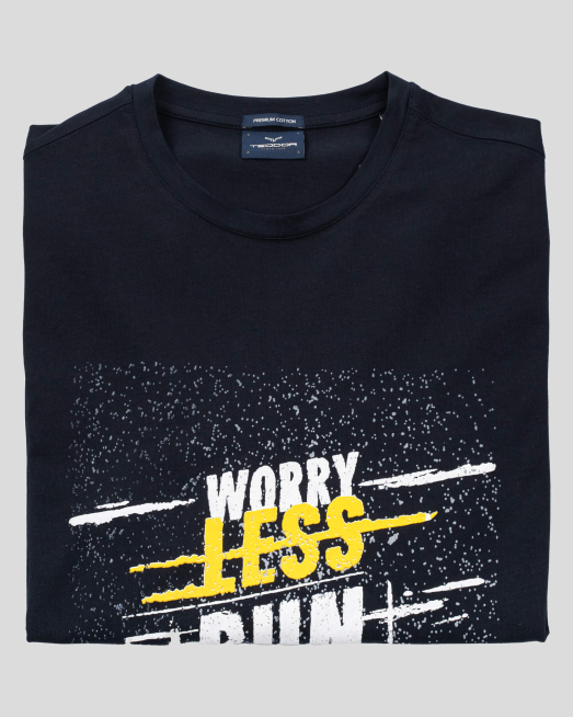 'ТЪМНО СИНЯ ПРИНТИРАНА ТЕНИСКА WORRY LESS RUN MORE