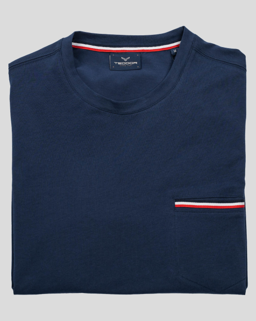 'ТЪМНО СИНЯ ТЕНИСКА С ДЖОБ И КОНТРАСТНИ ШИРИТИ