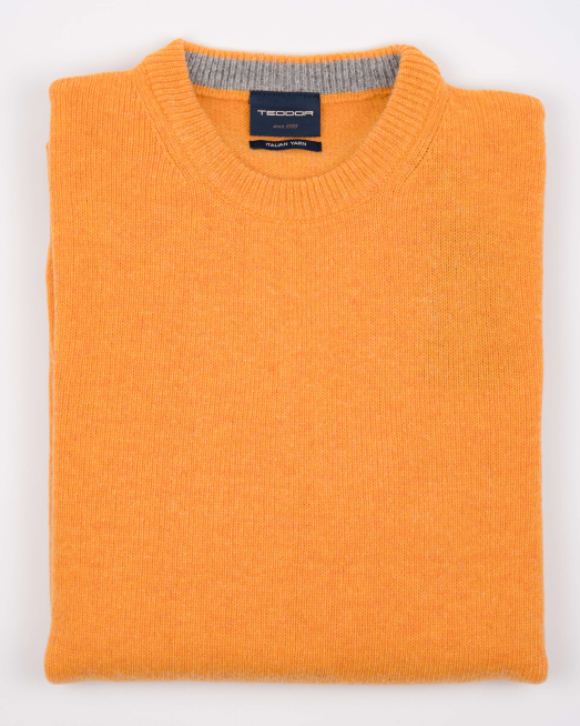 'ВЪЛНЕН СВЕТЛО ОРАНЖЕВ ПУЛОВЕР С КОЖЕНО ЛОГО 