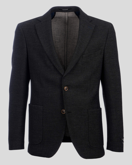 'ЧЕРНО ТРИКОТАЖНО САКО ОТ СТРУКТУРЕН ПАМУК С ЕЛАСТАН