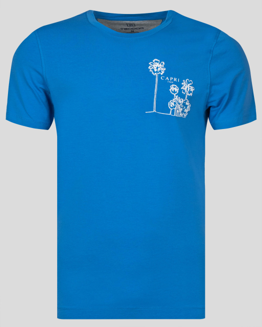 'ЯРКО СИНЯ ТЕНИСКА С КОНТРАСТЕН ПРИНТ ОТ PREMIUM ПАМУК 