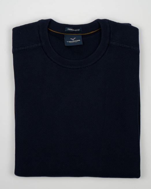 'ТЪMНО СИН ПАМУЧЕН ПУЛОВЕР С ОБЛО ДЕКОЛТЕ