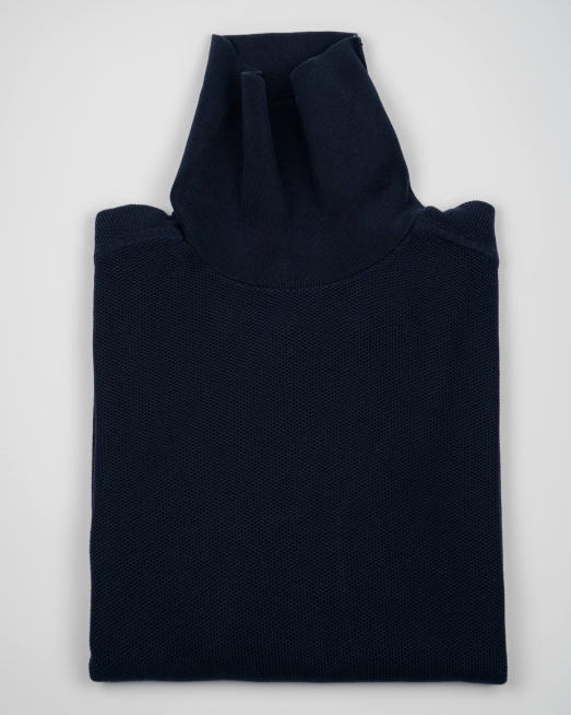 'ТЪМНО СИН СТРУКТУРЕН ПУЛОВЕР С ПОЛО ЯКА