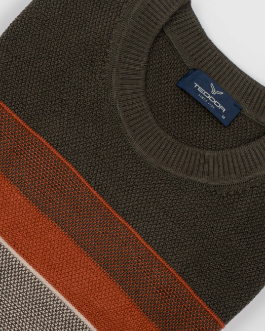 'ПАМУЧЕН ПУЛОВЕР С КОНТРАСТНИ ЛЕНТИ