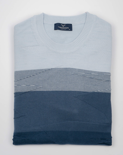 'ПАМУЧЕН ПУЛОВЕР С РЕЛЕФНИ ДЕТАЙЛИ И ПРЕЛИВАЩИ ЦВЕТОВЕ