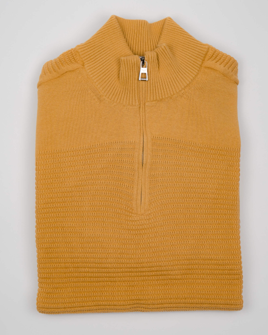 'ЖЪЛТ ПАМУЧЕН ПУЛОВЕР С РЕЛЕФНИ ДЕТАЙЛИ