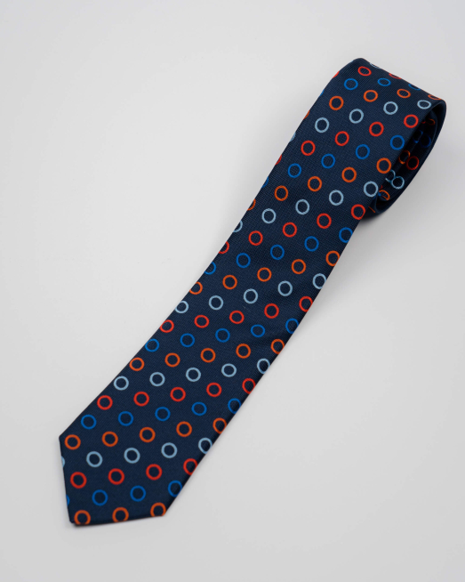 'ТЪМНО СИНЯ ВРАТОВРЪЗКА НА ЦВЕТНИ КРЪГОВЕ