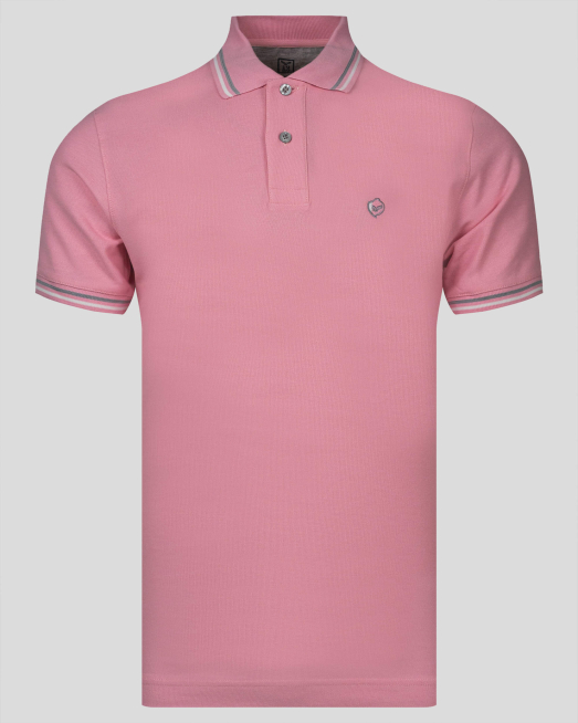 'РОЗОВА СТРУКТУРНА ТЕНИСКА С ТРИЦВЕТНО ЛОГО И ДЕСЕНАЦИИ