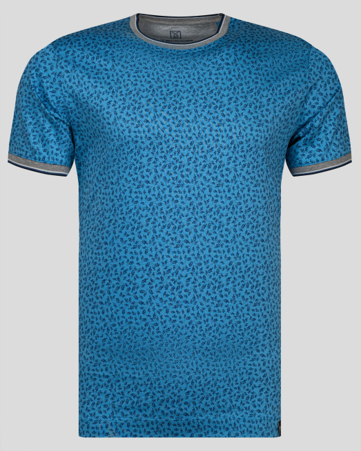 'ЯРКО СИНЯ ТЕНИСКА ОТ ДВОЙНО МЕРСЕРИЗИРАН ПАМУК С ФЛОРАЛЕН ПРИНТ