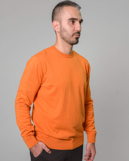 'ОРАНЖЕВ ПАМУЧЕН ПУЛОВЕР С ТОНАЛНА БРОДЕРИЯ