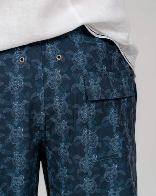 'ТЪМНО СИН БАНСКИ С КОНТРАСТНИ ВРЪЗКИ И ДЖОБ