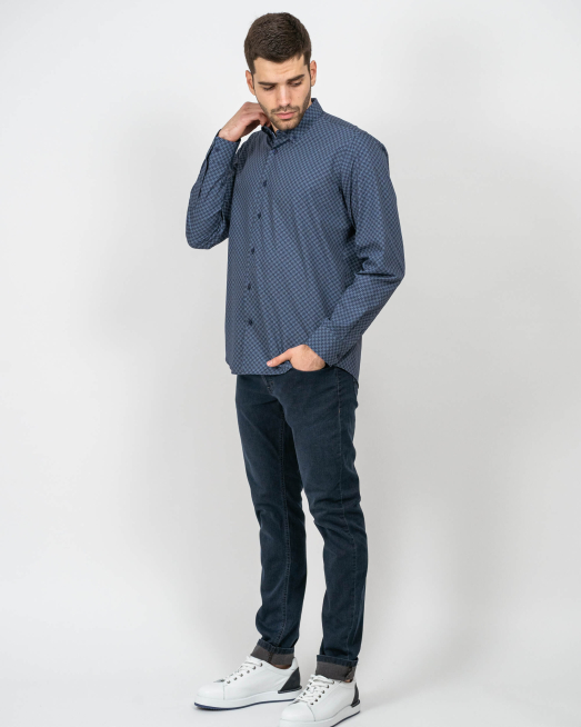 'ТЪМНО СИНЯ РИЗА СВОБОДЕН СИЛУЕТ С ПРИНТ