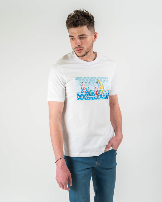 'БЯЛА ТЕНИСКА С ТРАНСФЕРЕН ПЕЧАТ СНИМКА РЕГАТА