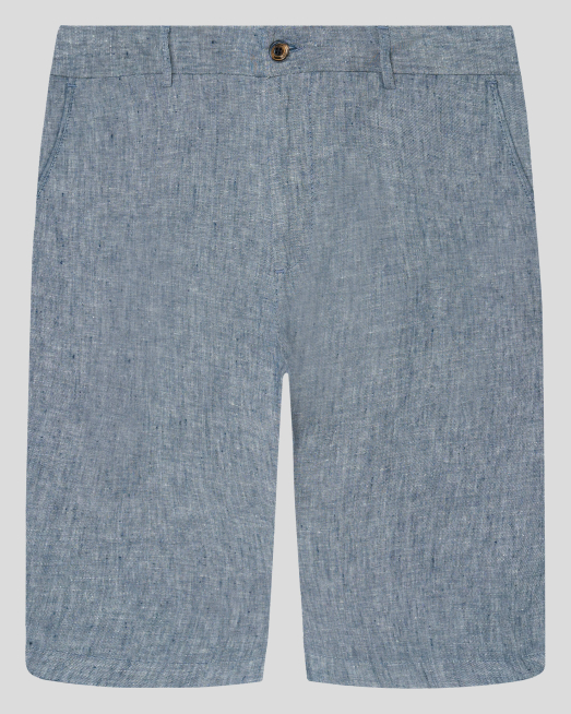 'СИНИ МЕЛАНЖИРАНИ БЕРМУДИ ОТ ЛЕН С ЛОГО