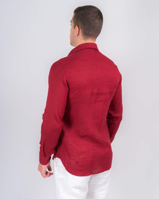 'ЛЕНЕНА РИЗА В БОРДО С ТОНАЛНА БРОДЕРИЯ СВОБОДЕН СИЛУЕТ