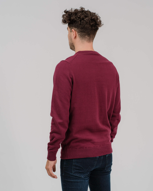 'ПАМУЧЕН ПУЛОВЕР С КОНТРАСТИ В БОРДО