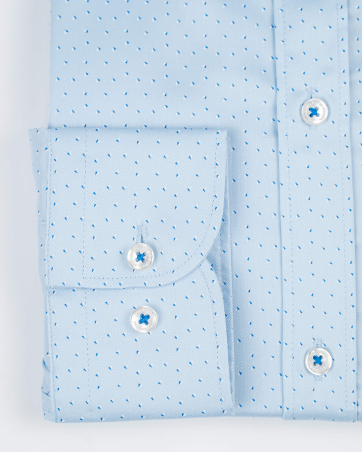 'СВЕТЛО СИНЯ ПРИНТИРАНА РИЗА ОТ САТЕНИРАН ПАМУК