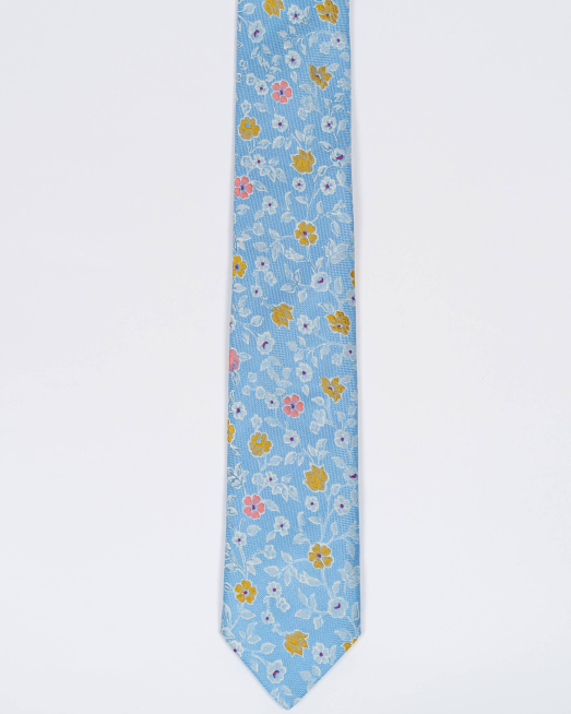 'СВЕТЛО СИН КОМПЛЕКТ ВРАТОВРЪЗКА И КЪРПА НА ЦВЕТНИ ФЛОРАЛНИ ЕЛЕМЕНТИ