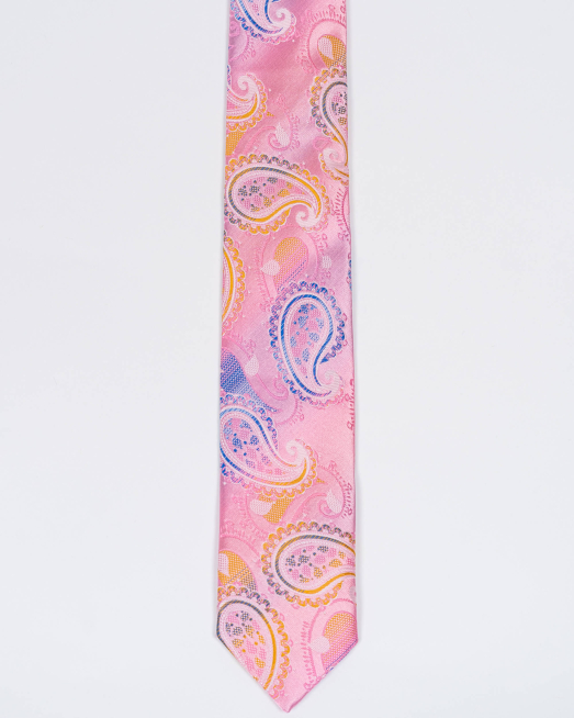 'РОЗОВ КОМПЛЕКТ ВРАТОВРЪЗКА И КЪРПА НА ЦВЕТНИ ФИГУРИ 