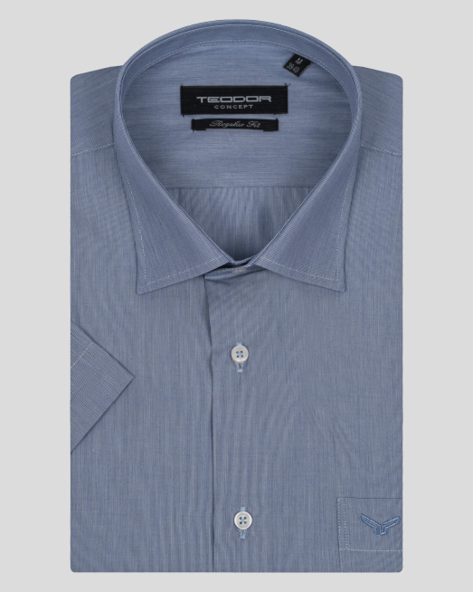 'ТЪМНО СИНЯ РИЗА С КЪС РЪКАВ И БРОДЕРИЯ ЛОГО