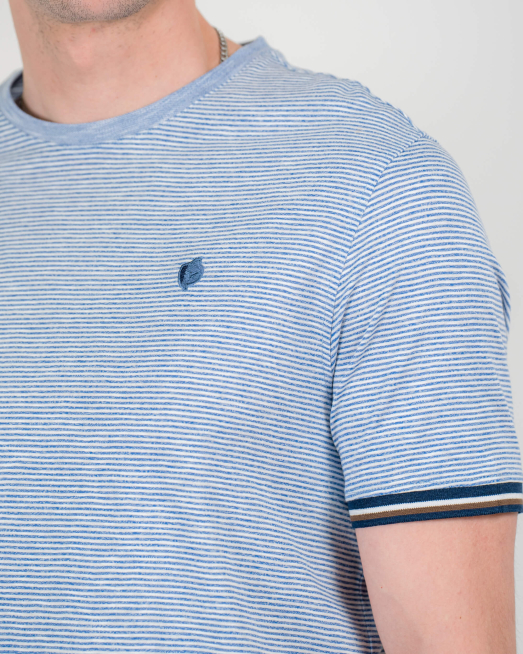 'ТЕНИСКА В БЯЛО И СИНЬО РАЙЕ ОТ ПАМУК С ЛЕН