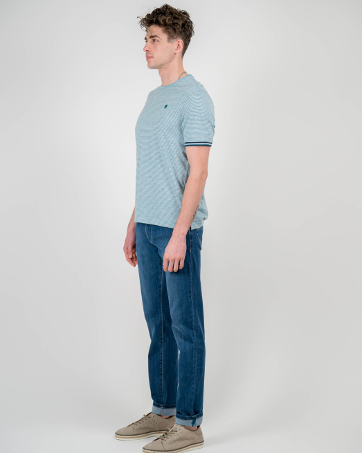 'ТЕНИСКА В ЗЕЛЕНО И БЯЛО РАЙЕ С БРОДЕРИЯ 