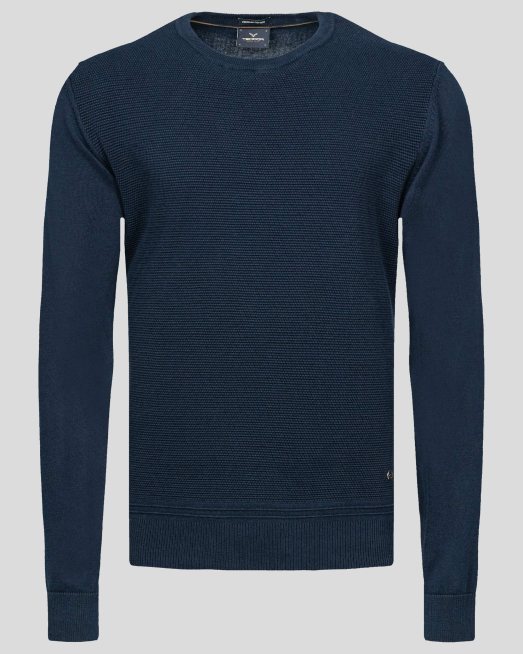 'ТЪМНО СИН ПУЛОВЕР С ЛОГО И ВЕЛУРЕНИ КРЪПКИ НА ЛАКТИ ОТ PREMIUM ПАМУК 