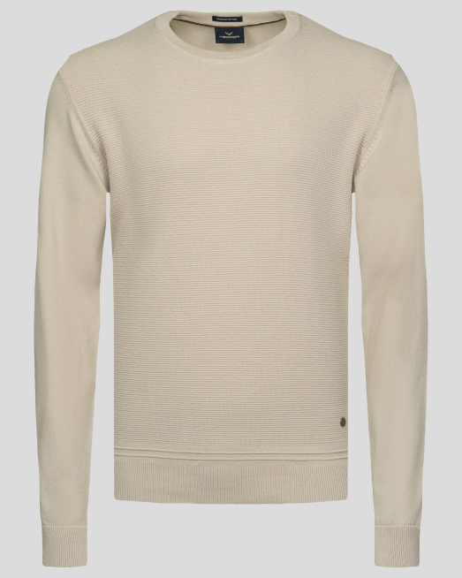 'СТРУКТУРЕН ПУЛОВЕР С ВЕЛУРЕНИ КРЪПКИ НА ЛАКТИ В ЦВЯТ СЛОНОВА КОСТ