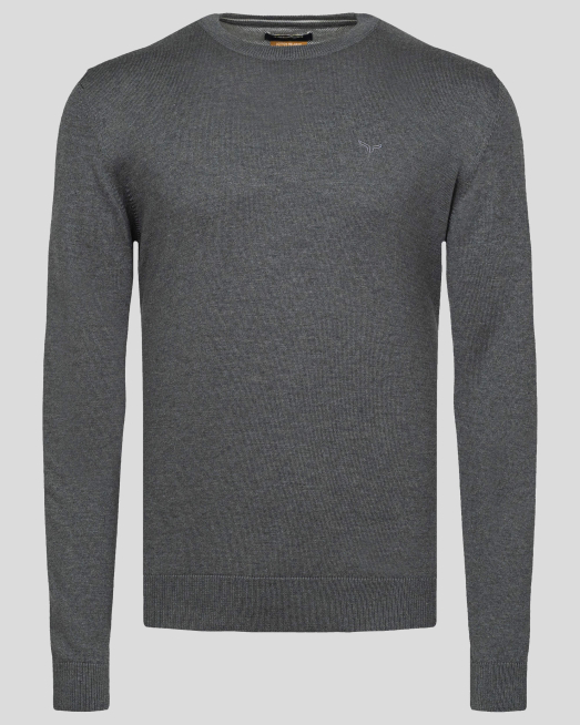 'ТЪМНО СИВ МЕЛАНЖИРАН ПУЛОВЕР С ТОНАЛНА БРОДЕРИЯ ЛОГО 