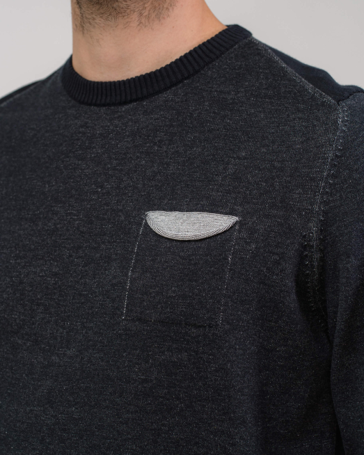 'ТЪМНОСИН ПАМУЧЕН ПУЛОВЕР С ПЛАТИНИРАН ЕФЕКТ