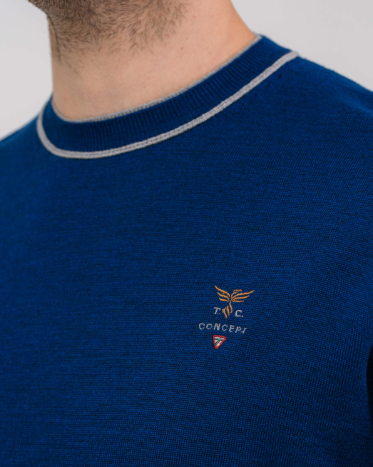 'ПУЛОВЕР ОТ ФИНА ВЪЛНА МЕРИНО С КОНТРАСТНИ КРЪПКИ