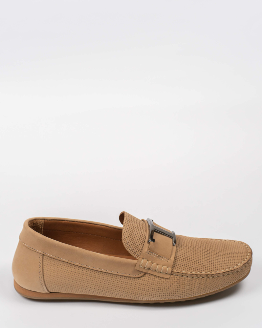 'КАФЯВИ ПРИНТИРАНИ МОКАСИНИ ОТ НАБУК С МЕТАЛНА ТОКА