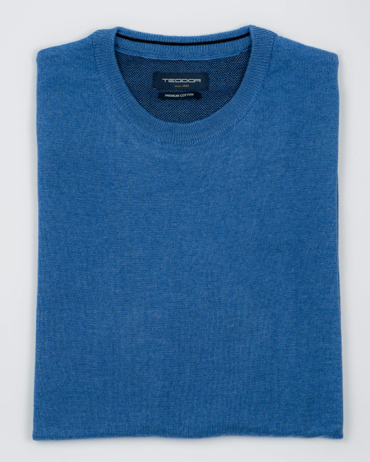 'БАЗОВ СИН ПУЛОВЕР С ОБЛО ДЕКОЛТЕ 