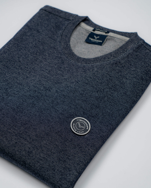 'ТЪМНО СИНЯ МЕЛАНЖИРАНА БЛУЗА С ГУМИРАНО ЛОГО 