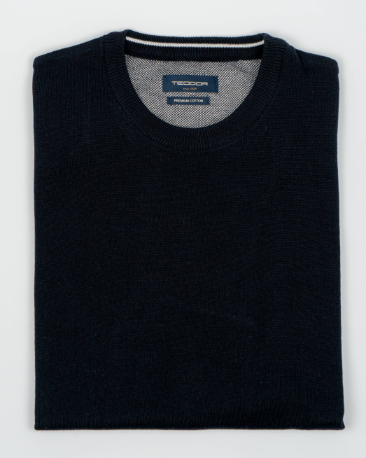 'ТЪМНО СИН ПАМУЧЕН ПУЛОВЕР С ОБЛО ДЕКОЛТЕ