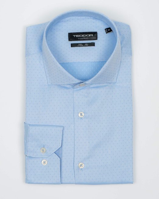 'СВЕТЛО СИНЯ РИЗА С ЖАКАРДОВА СТРУКТУРА ТОЧКИ