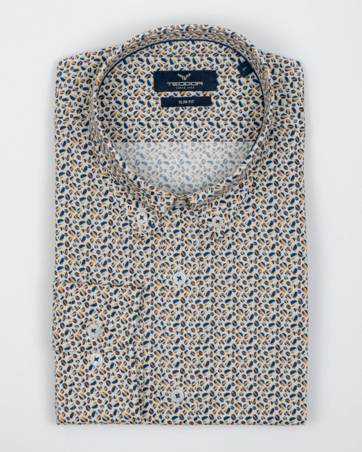 'ВТАЛЕНА РИЗА С ЦВЕТЕН ПРИНТ ДЕСЕН