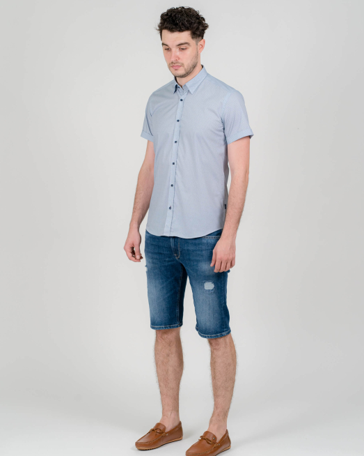 'БЕРМУДИ ОТ ПАМУЧЕН ДЕНИМ С ЕЛАСТАН В СИН ЦВЯТ