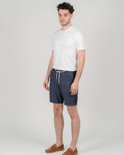 'ТЪМНО СИНИ БЕРМУДИ ОТ ПАМУК С ЛЕН 