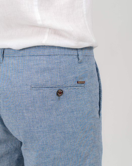 'СИНИ БЕРМУДИ ОТ ПАМУК С ЛЕН В СИТЕН ПЕПИТ