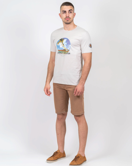 'БЕЖОВА ТЕНИСКА С МОРСКА ЩАМПА SUMMER SESSION ОТ PREMIUM ПАМУК 