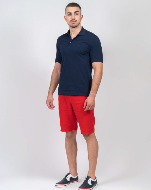 'ТЪМНО СИНЯ ТЕНИСКА С БРОДЕРИЯ ЛОГО И ЗАКОПЧАВАНЕ С КОПЧЕТА