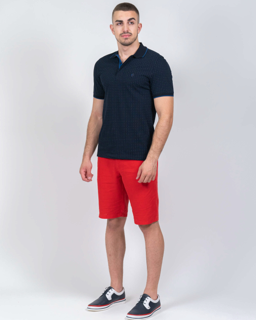 'ТЪМНО СИНЯ ТЕНИСКА НА ТОЧКИ С БРОДЕРИЯ И ДЕСЕНАЦИИ ОТ PREMIUM ПАМУК 