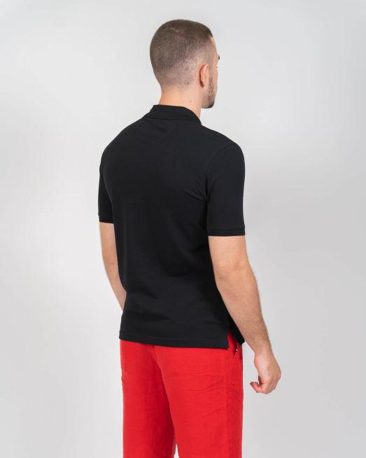 'ЧЕРНА ТЕНИСКА ПОЛО ЯКА С ТОНАЛНА БРОДЕРИЯ 