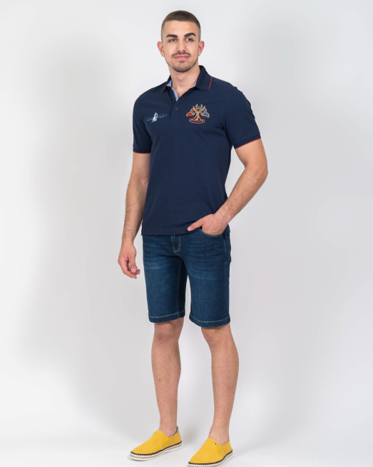 'ИНДИГОВО СИНИ БЕРМУДИ 5 ДЖОБА С КОНТРАСТНА ЕМБЛЕМА