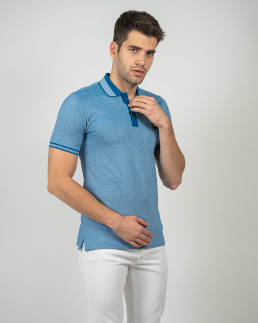 'СИНЯ МЕЛАНЖИРАНА ТЕНИСКА С ГУМИРАНО ЛОГО